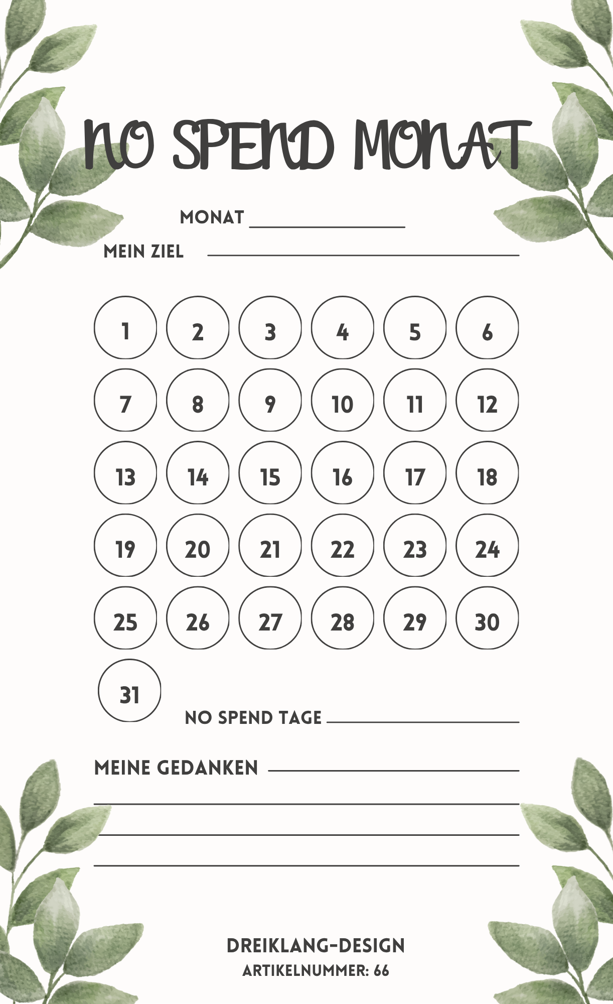 No Spend Monat Übersicht
