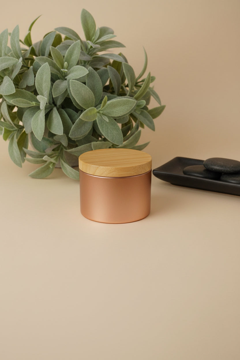 Duftkerze Dose Rosé mit Holzoptik-Deckel · 110 ml