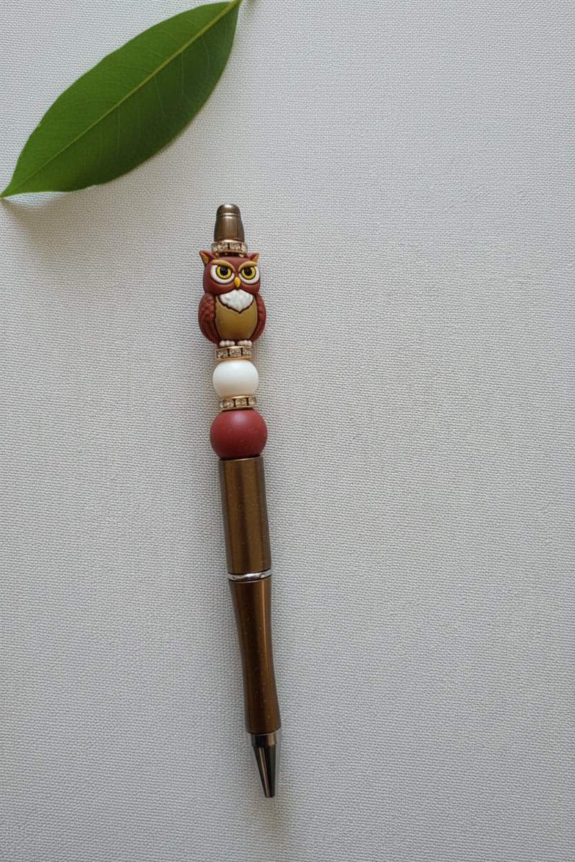 Perlenstift " Braun, Weiß + Eule"