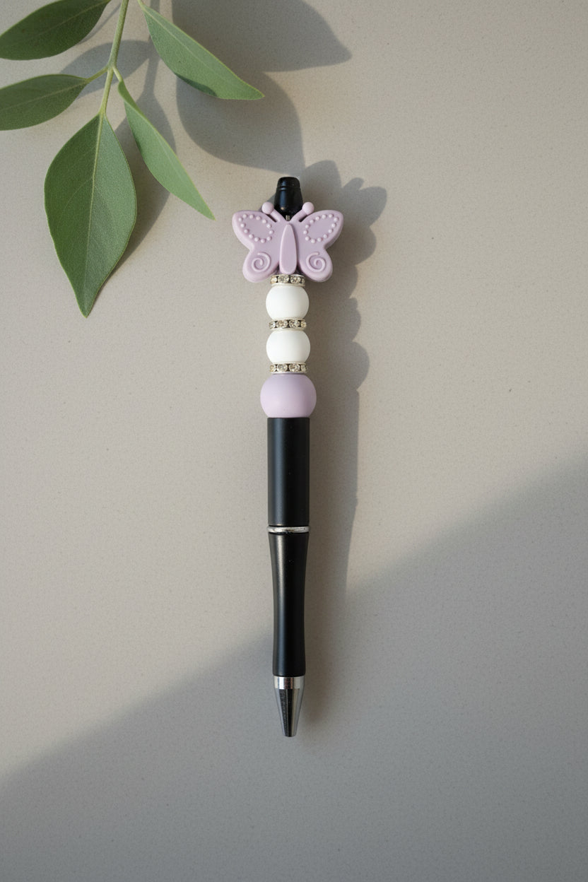 Perlenstift " Lila, Weiß, Schmetterling"