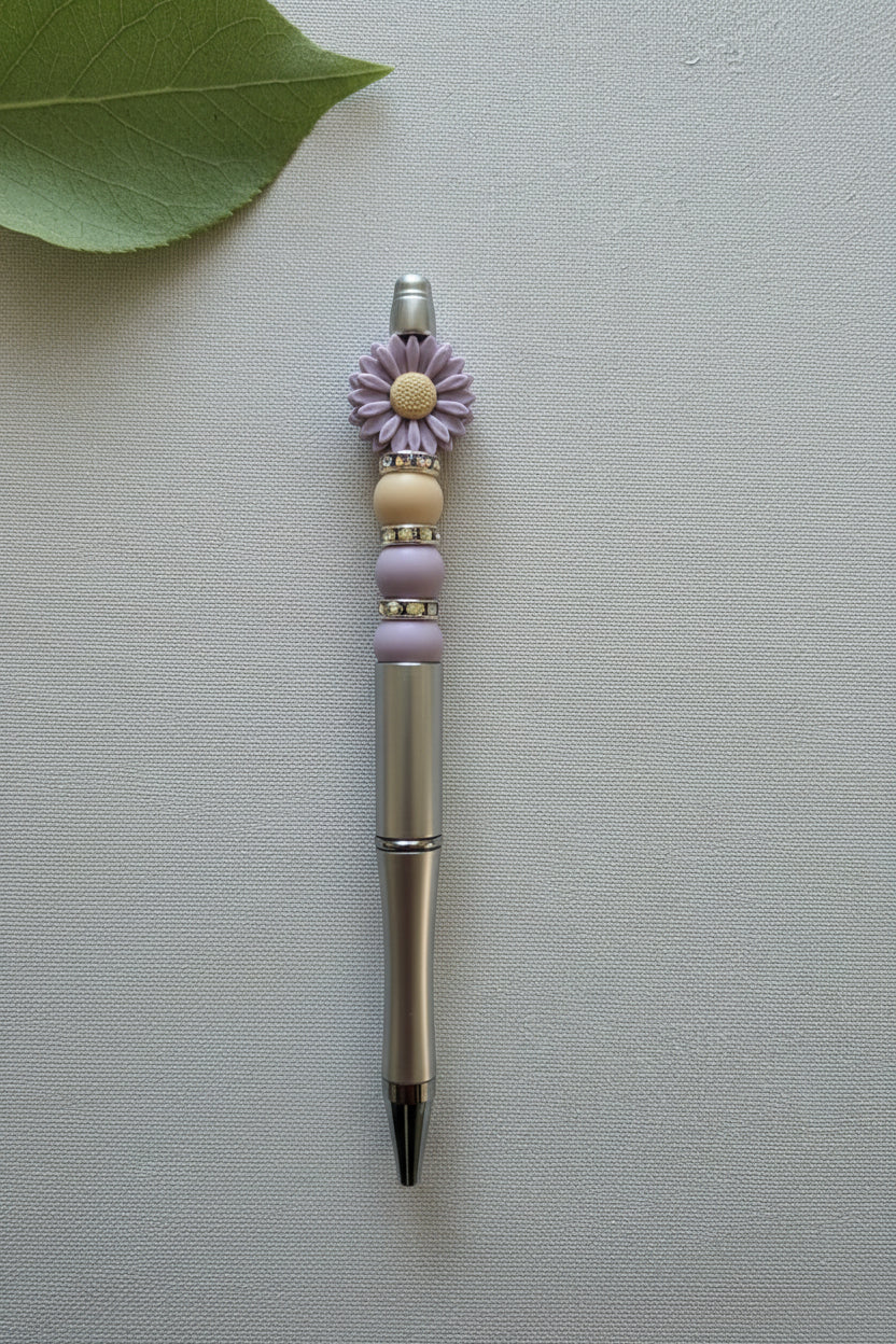 Perlenstift " Silber, Lila, Blume"