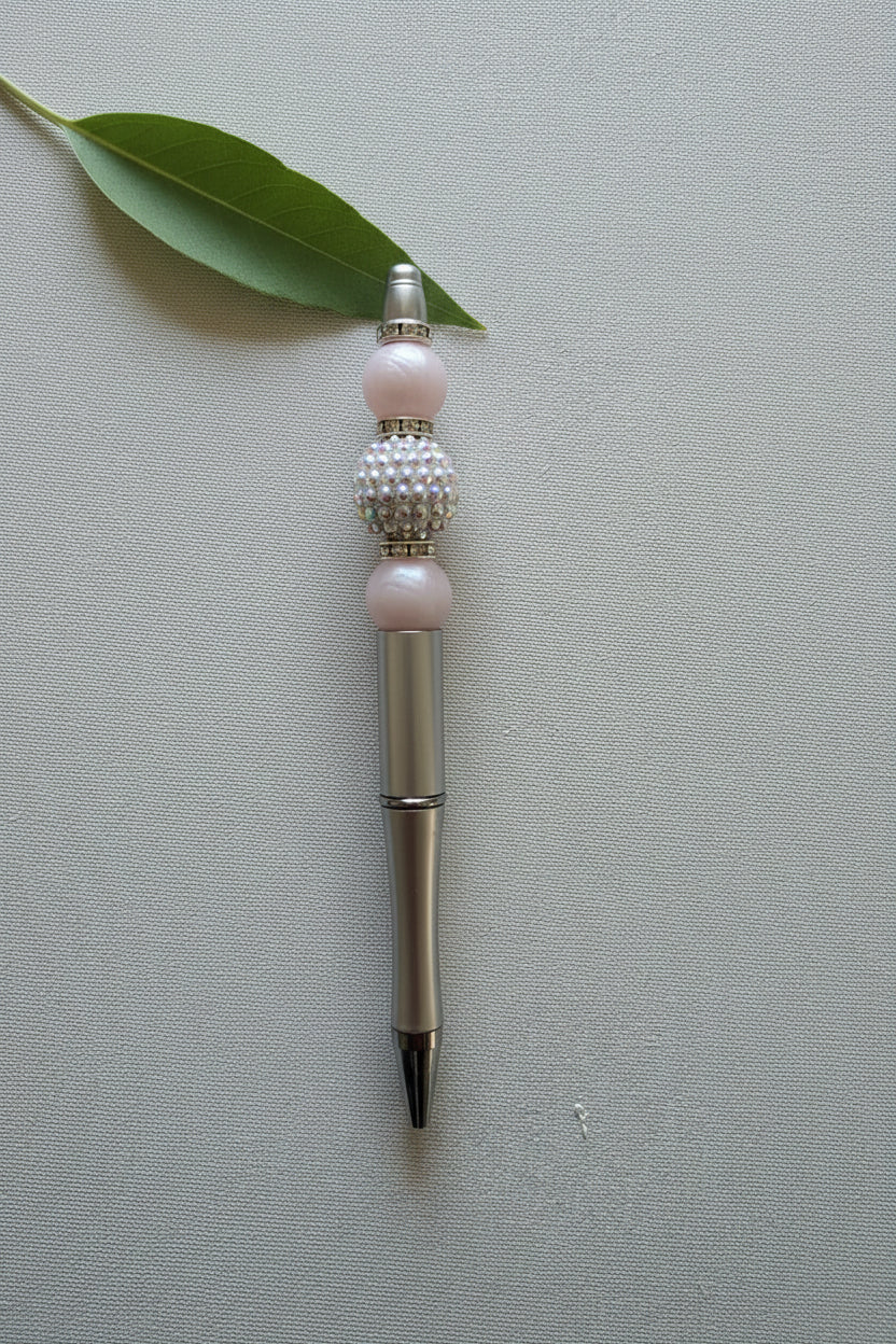 Perlenstift " Silber, Rosa Perl, Weiß Glitzer"