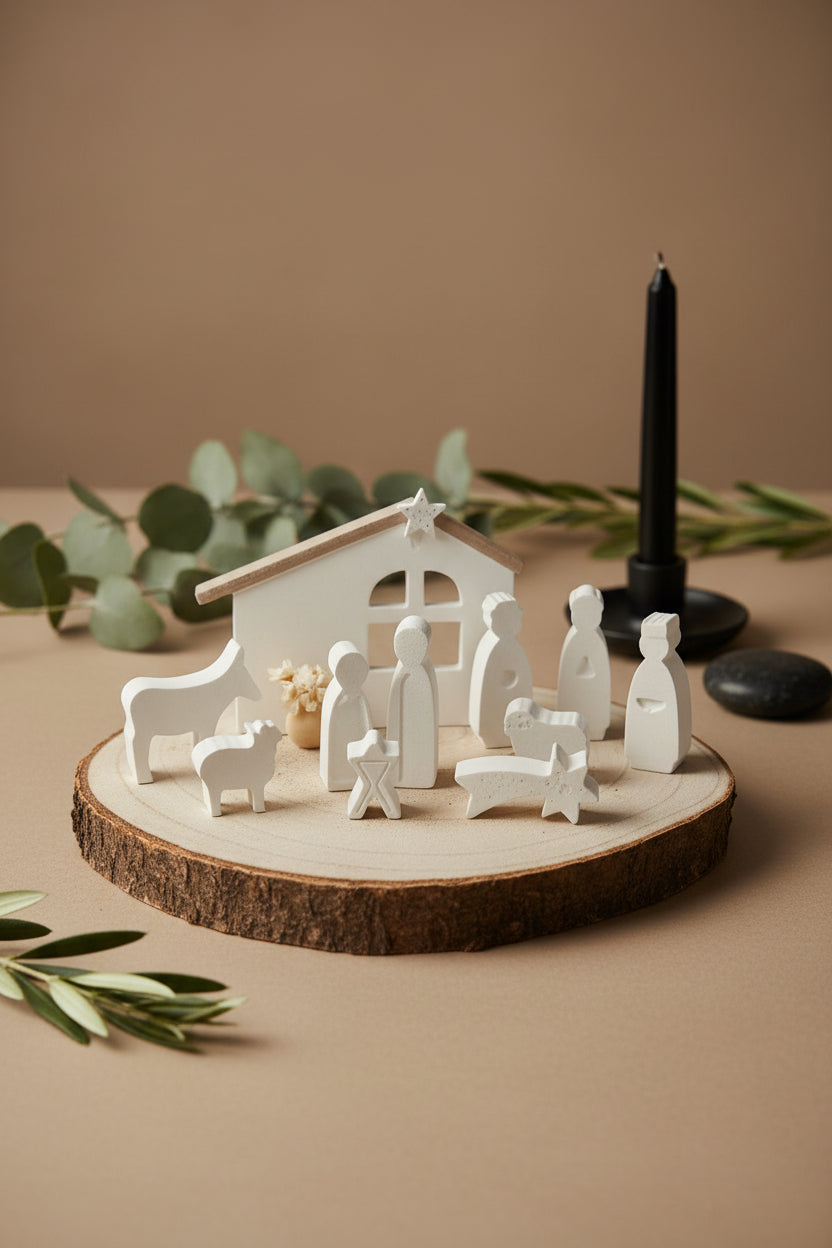 Weihnachtskrippe mit Figuren · Gießkeramik